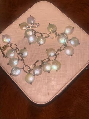 Vintage Freshwater " Coin" Pearl Bracelet/ Ivory W/ Shimmer